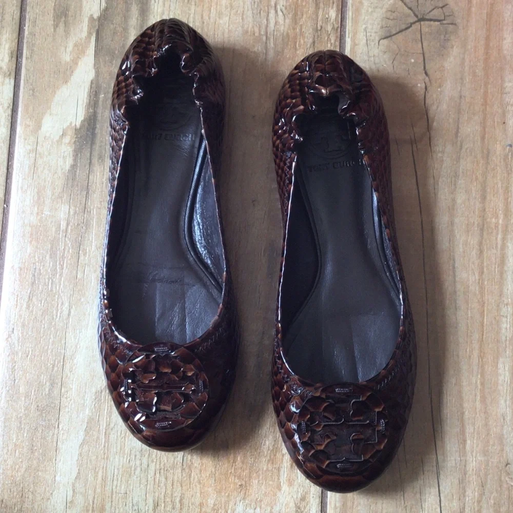 Tory Burch Woven Patent Leather Ballet Flat - Brown